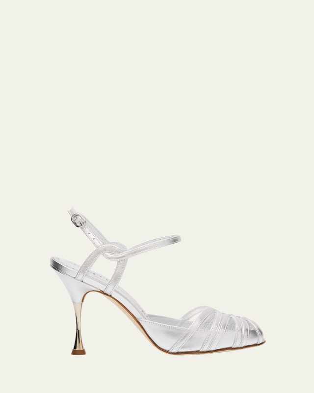 Makanak Metallic Caged Ankle-Strap Sandals